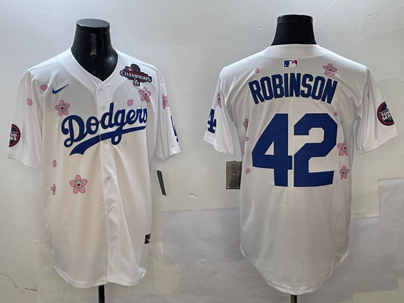 Men Los Angeles Dodgers #42 Robinson White Sakura Edition 2025 Nike MLB Jersey style 2